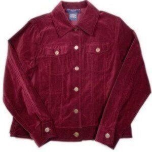 Notations Sport Burgundy Velvet Velour Button Front Jacket Size Medium Classic